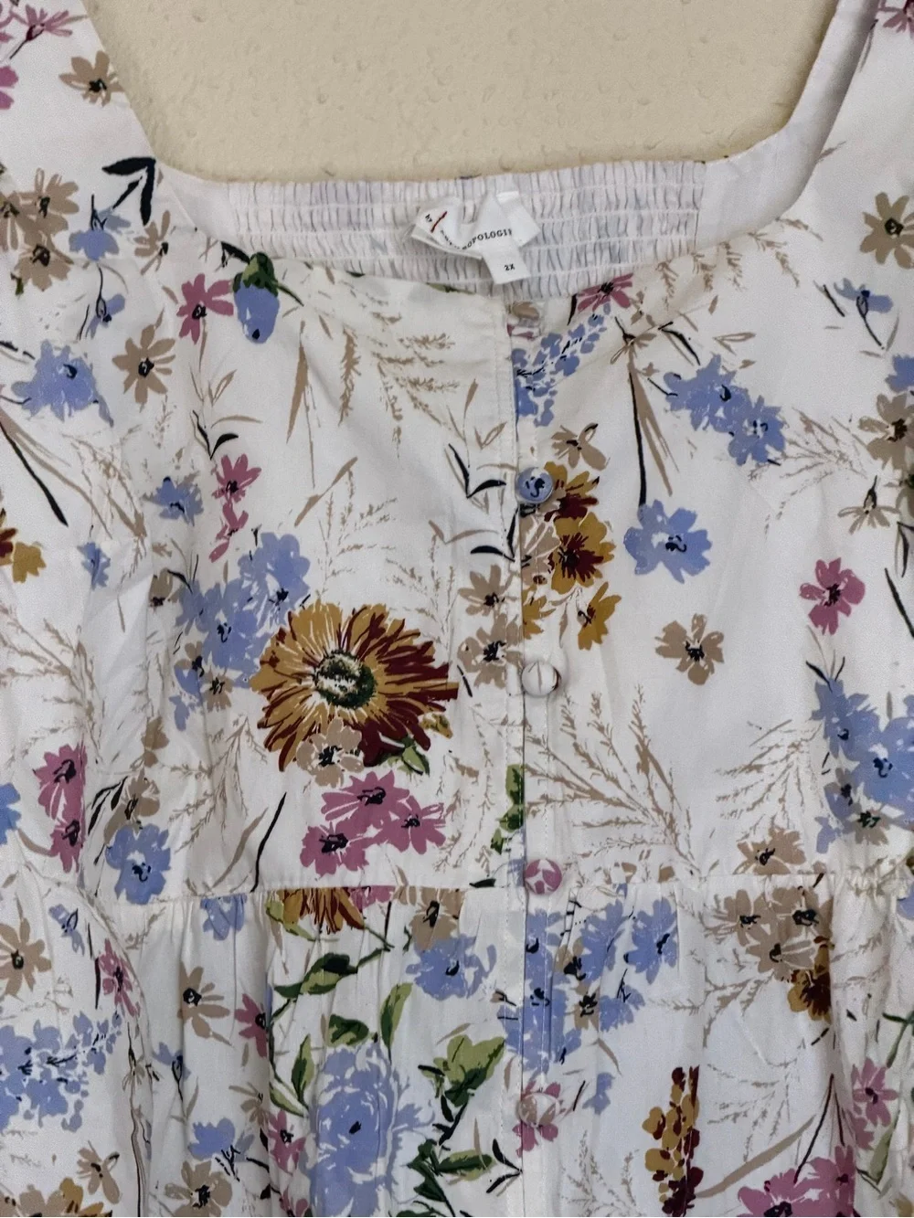 NWOT | Anthropologie | Floral Puff Sleeve Peplum Top Cream Floral - Size 2X